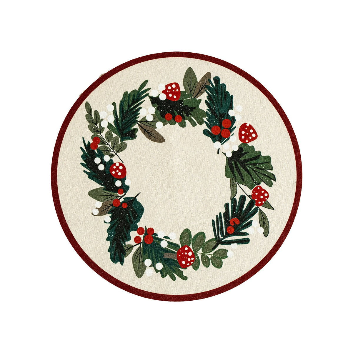 Round Christmas Wreath Print Placemat with Pine Cones