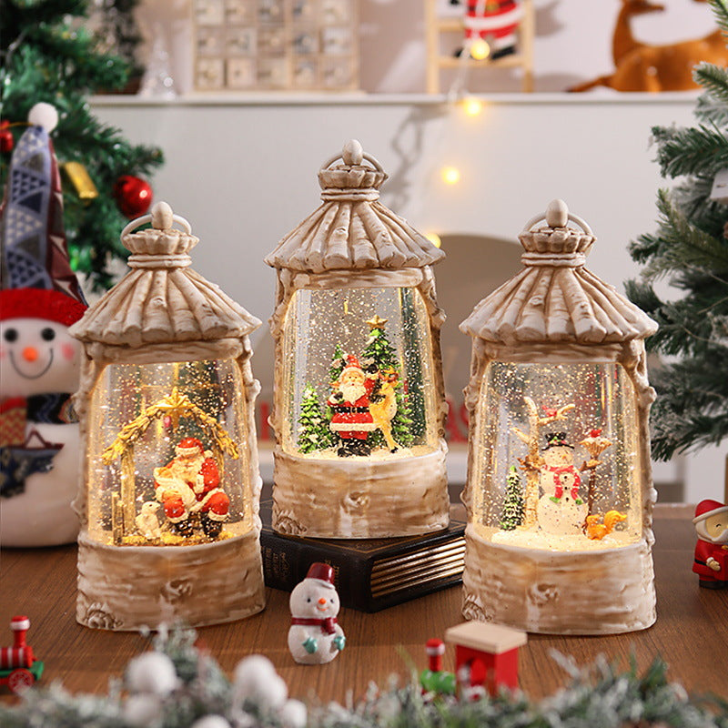 Christmas Lanterns with Santa and Snowman Snow Scenes