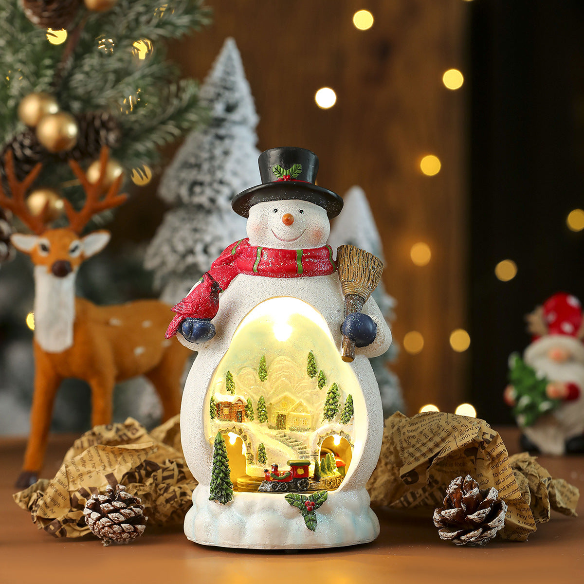 Light Up Snowman and Santa Christmas Figurines with LED Glow