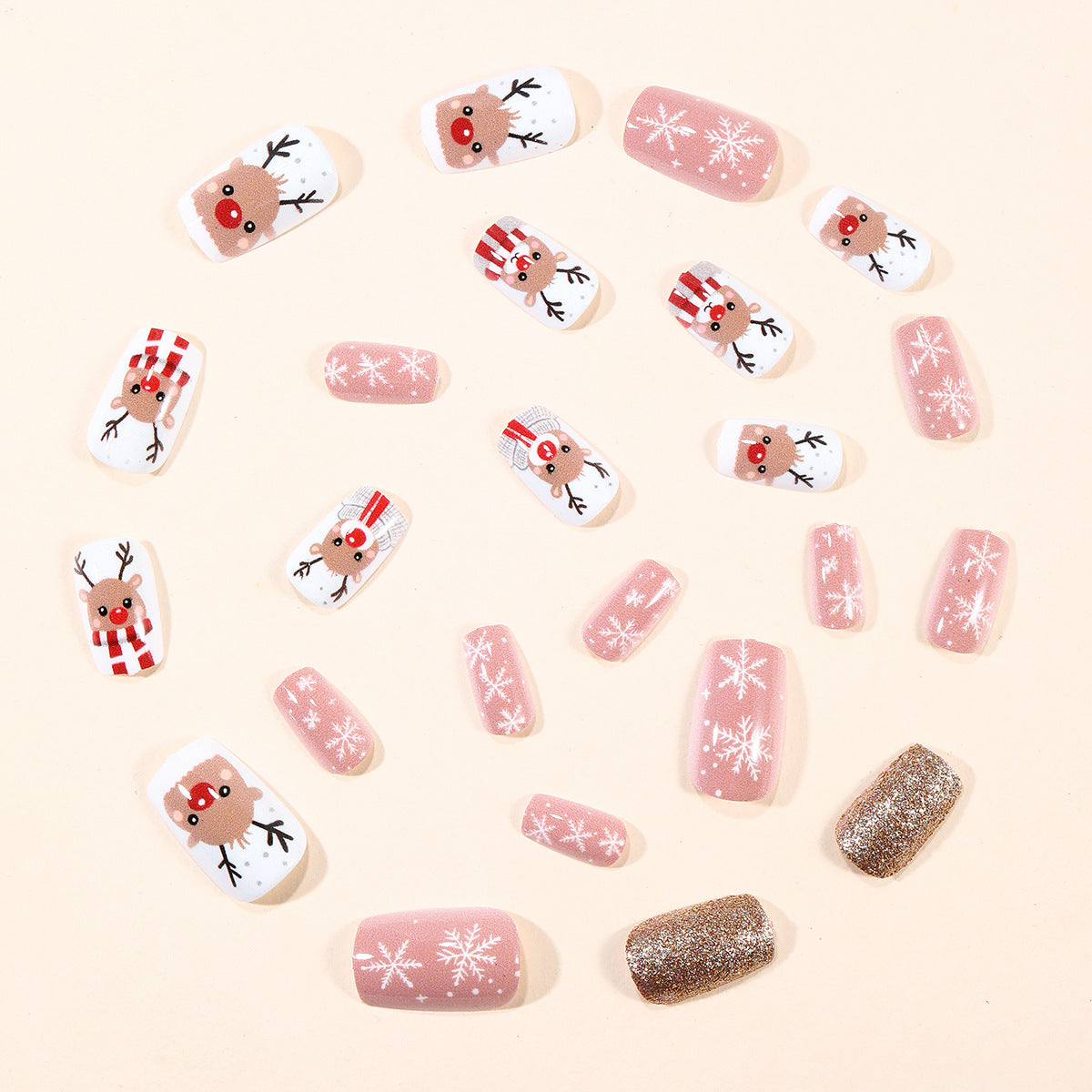 Christmas Press On Nails with 3D Reindeer and Snowflake Designs