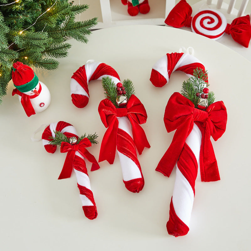 Velvet Candy Cane Christmas Tree Ornaments Set with Bows