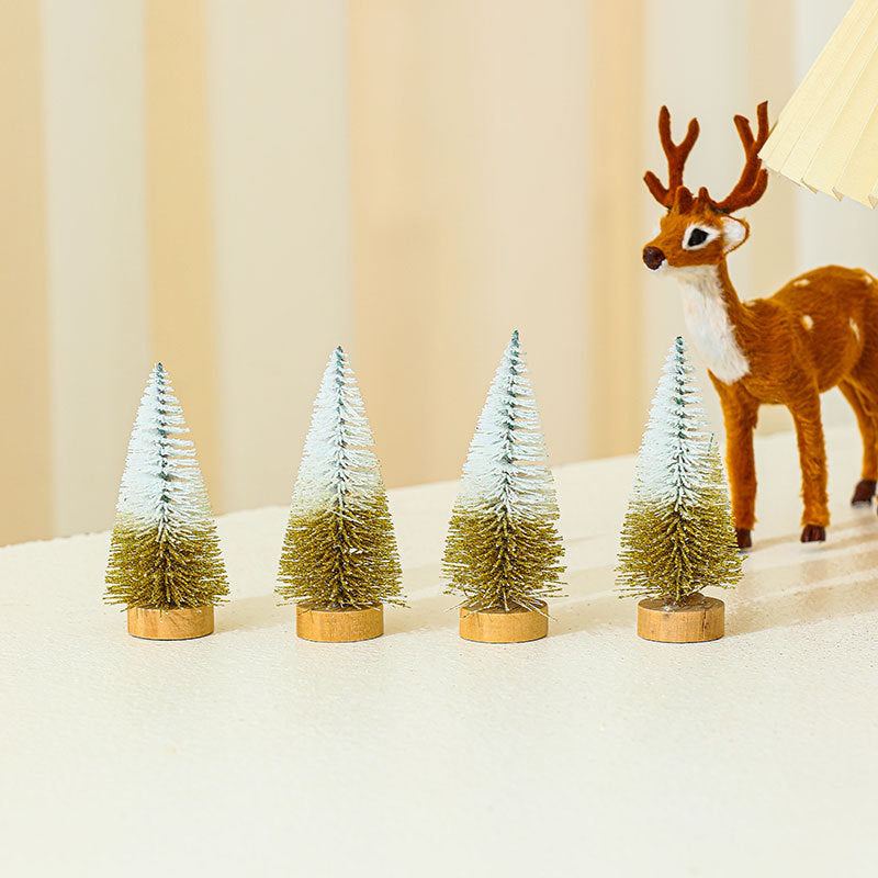 Miniature Christmas Tree Figures, Set of Four Heights | Realistic Conifer Detail | Tabletop and Mantel Decorations