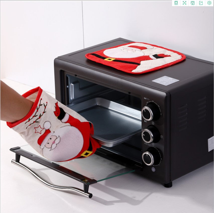 Christmas Oven Mitts with Santa Decoration and Pot Holder