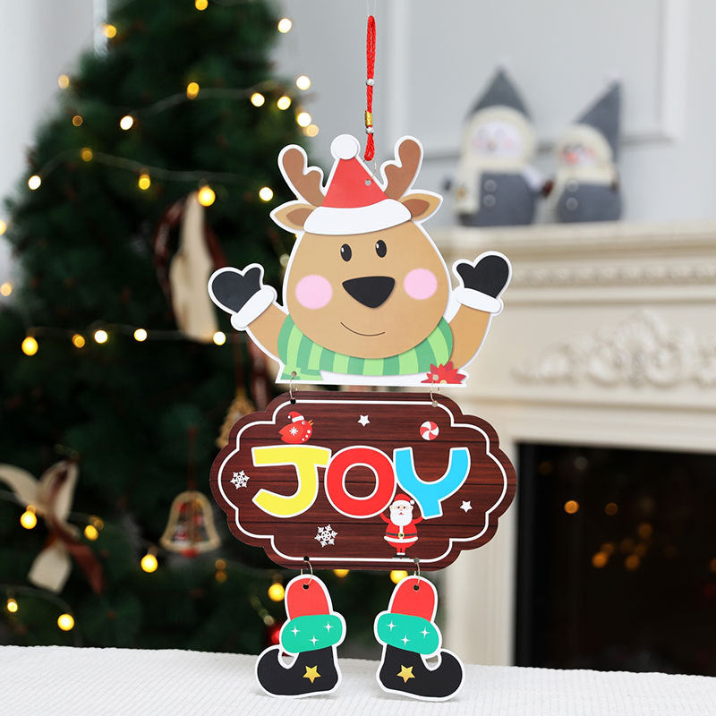 Hanging Christmas Door Decorations with Santa and Reindeer Signs