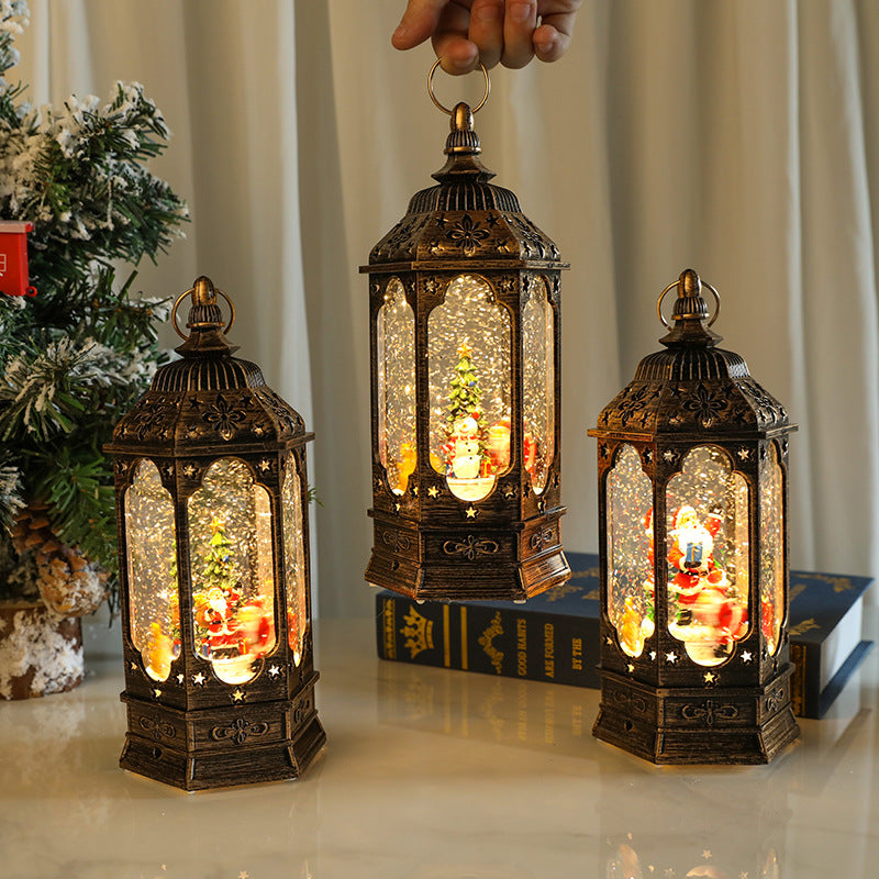 Vintage Christmas Decorations Lantern with Light-Up Holiday Scene