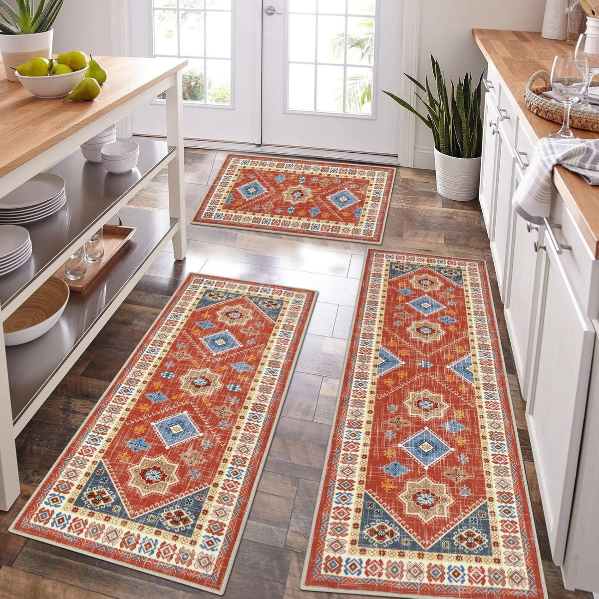 Persian Pattern Kitchen Runner Rugs with Non-Slip Backing | Cushioned Pile for Long Cooking Sessions | 8 Designs