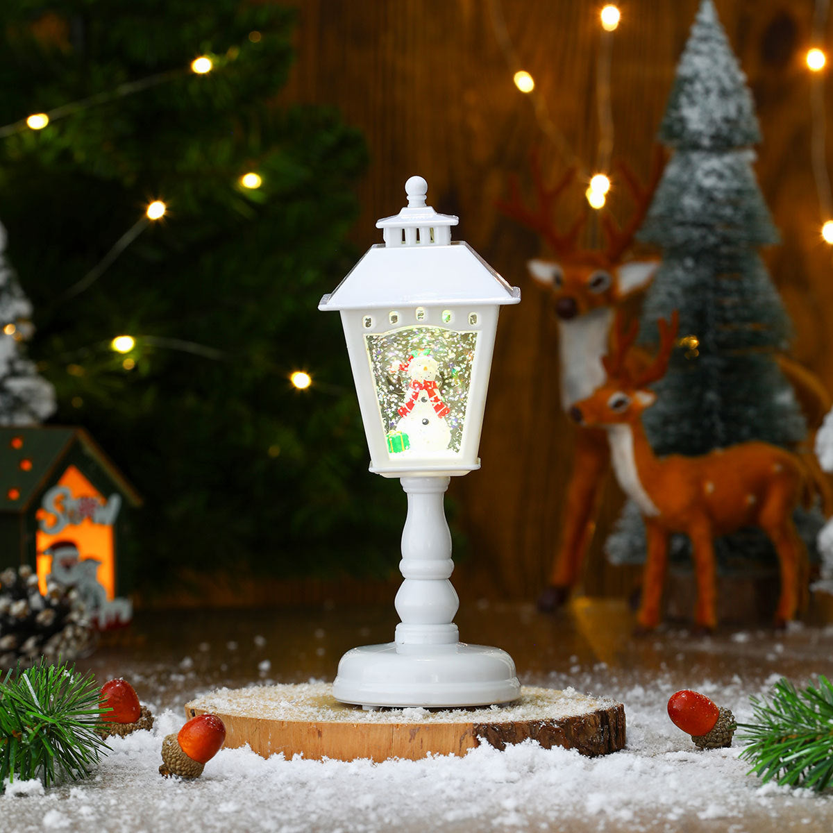 Christmas Lanterns Mini LED Street Lamp Style with Santa Scene