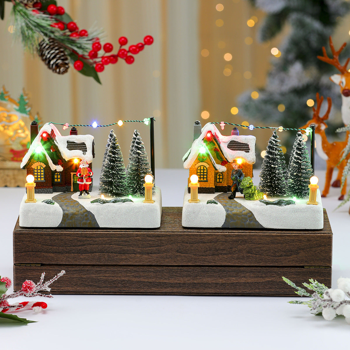 Light Up Christmas Village Decorations with Cottage Scene
