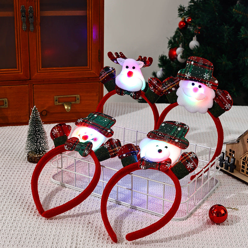 Light Up Christmas Headband with Reindeer and Santa Designs