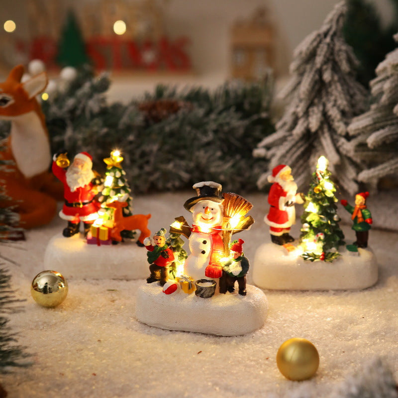 Light Up Santa Claus Figurine Set with Christmas Tree