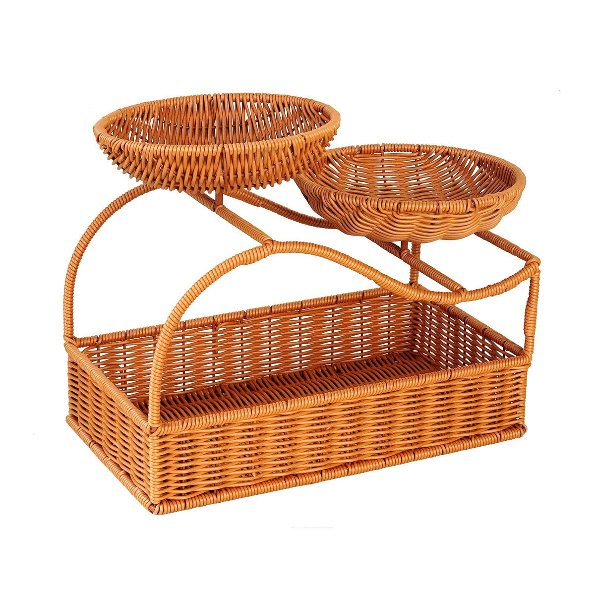 Two-Tier Fruit Basket in a Woven Rattan Look | Kitchen Organizers with a Carry Handle for the Counter | 2 Colors