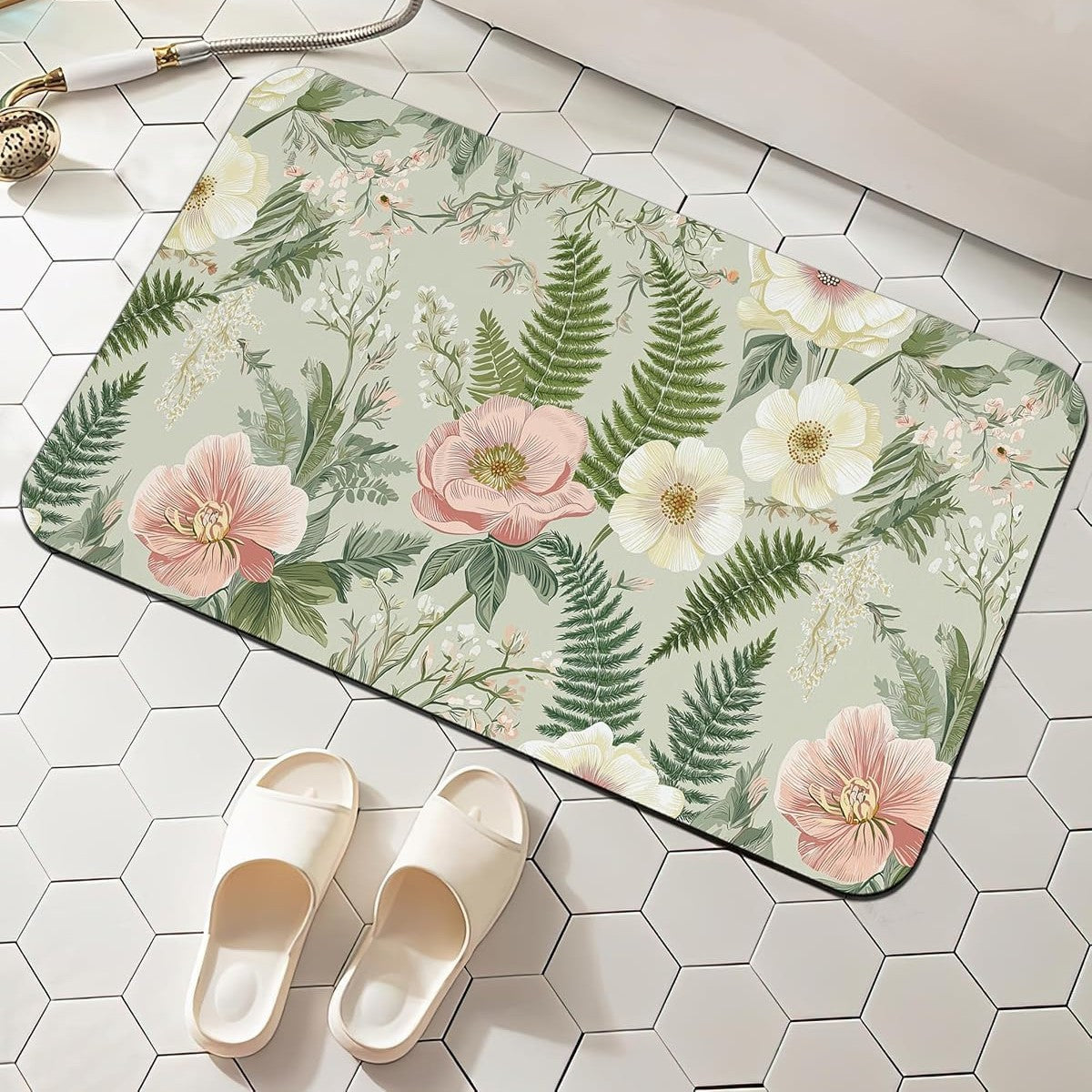 Checkerboard Bath Mat with Daisy Print and Non-Slip Backing | Hard-Wearing Surface, Easy to Wipe Clean | 11 Designs
