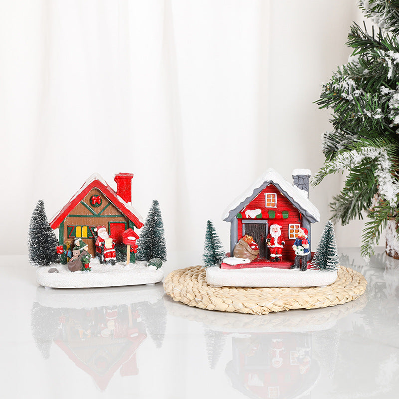 LED Lighted Christmas Village Cottage Figurine with Santa