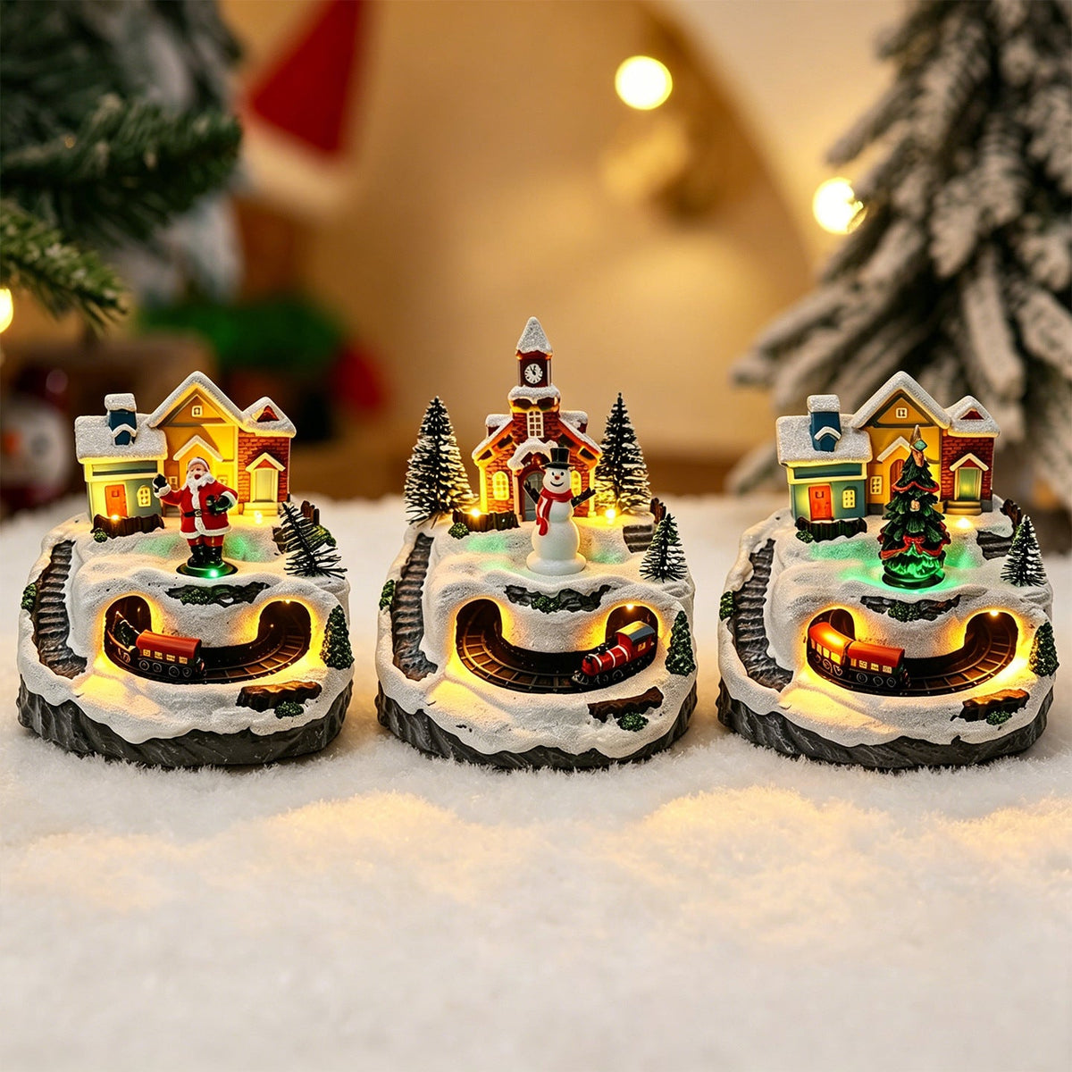 Light Up Christmas Village Set with Moving Train and Snowman