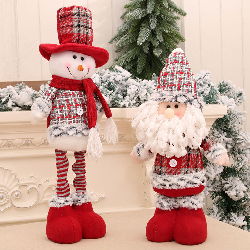 Plush Santa Claus Figurine and Snowman Christmas Decoration
