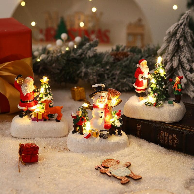 Light Up Santa Claus Figurine Set with Christmas Tree