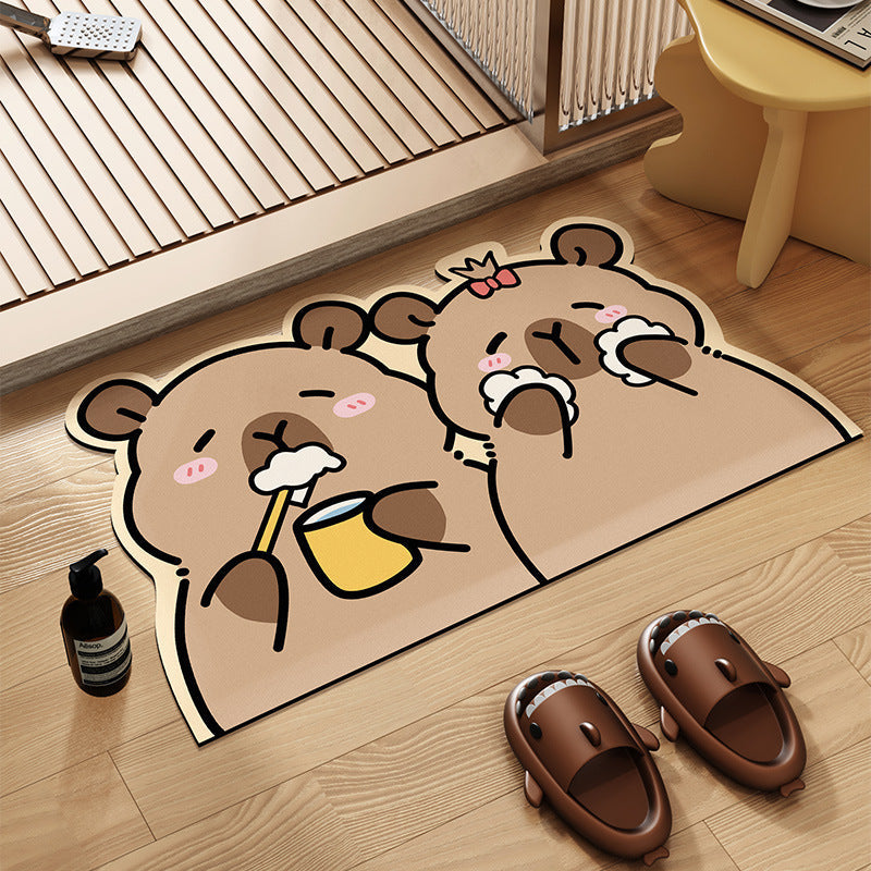 Cartoon Capybara Bath Mat with Non-Slip Backing | Machine Washable Rug for Kitchen or Play Area | One Size, 10 Designs