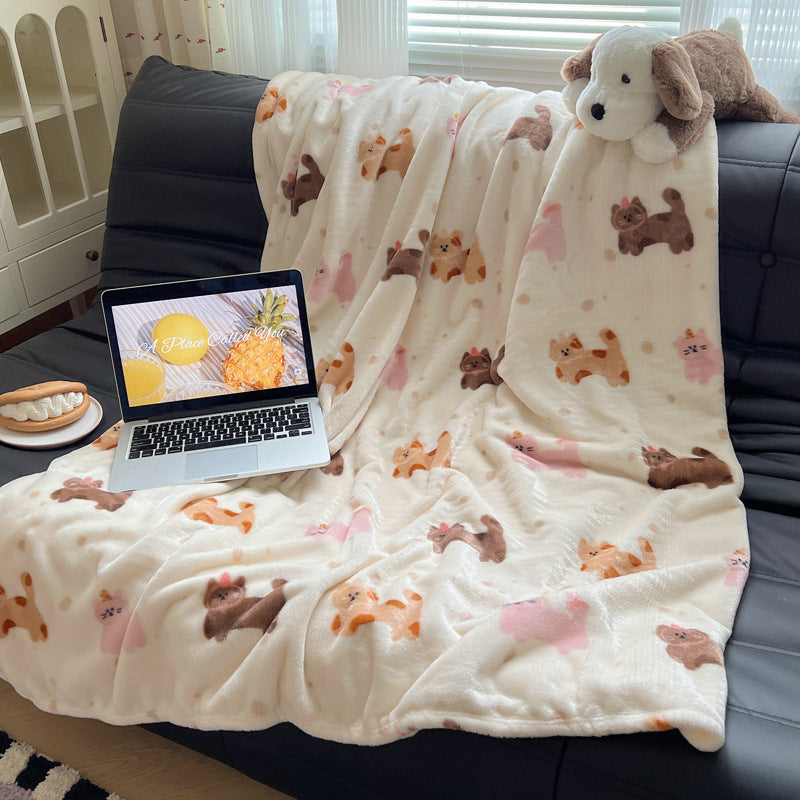 Cartoon Dog Print Fleece Throw with Speckled Pattern | Warm Blanket for Sofa and Bed | 4 Sizes, 15 Designs