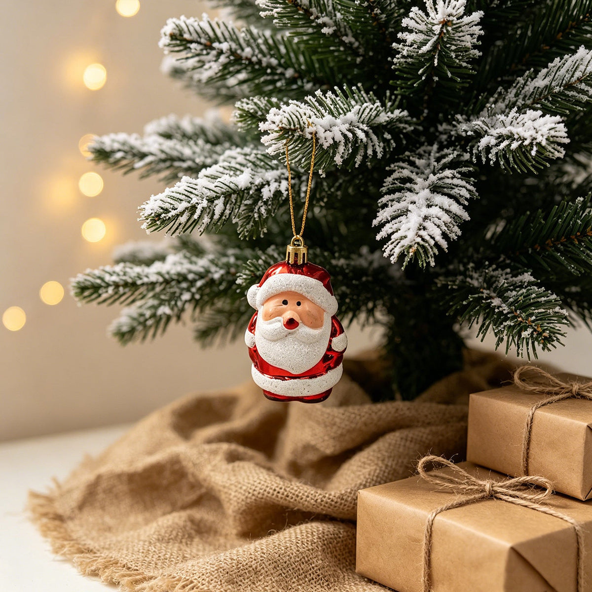 Red and White Christmas Tree Ornaments Set with Santa and Snowman