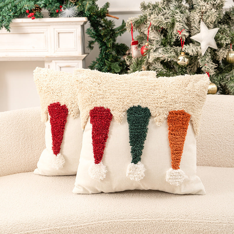 Christmas Throw Pillows Set with Tufted Holiday Tree Design