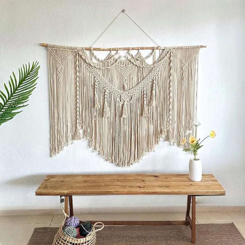 Handmade Macrame Wall Decor with Wooden Dowel | Large Boho Panel for Living Room and Bedroom | One Size