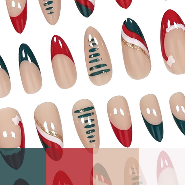 Christmas Press On Nails Set with Holiday Tree and Santa Hat Art