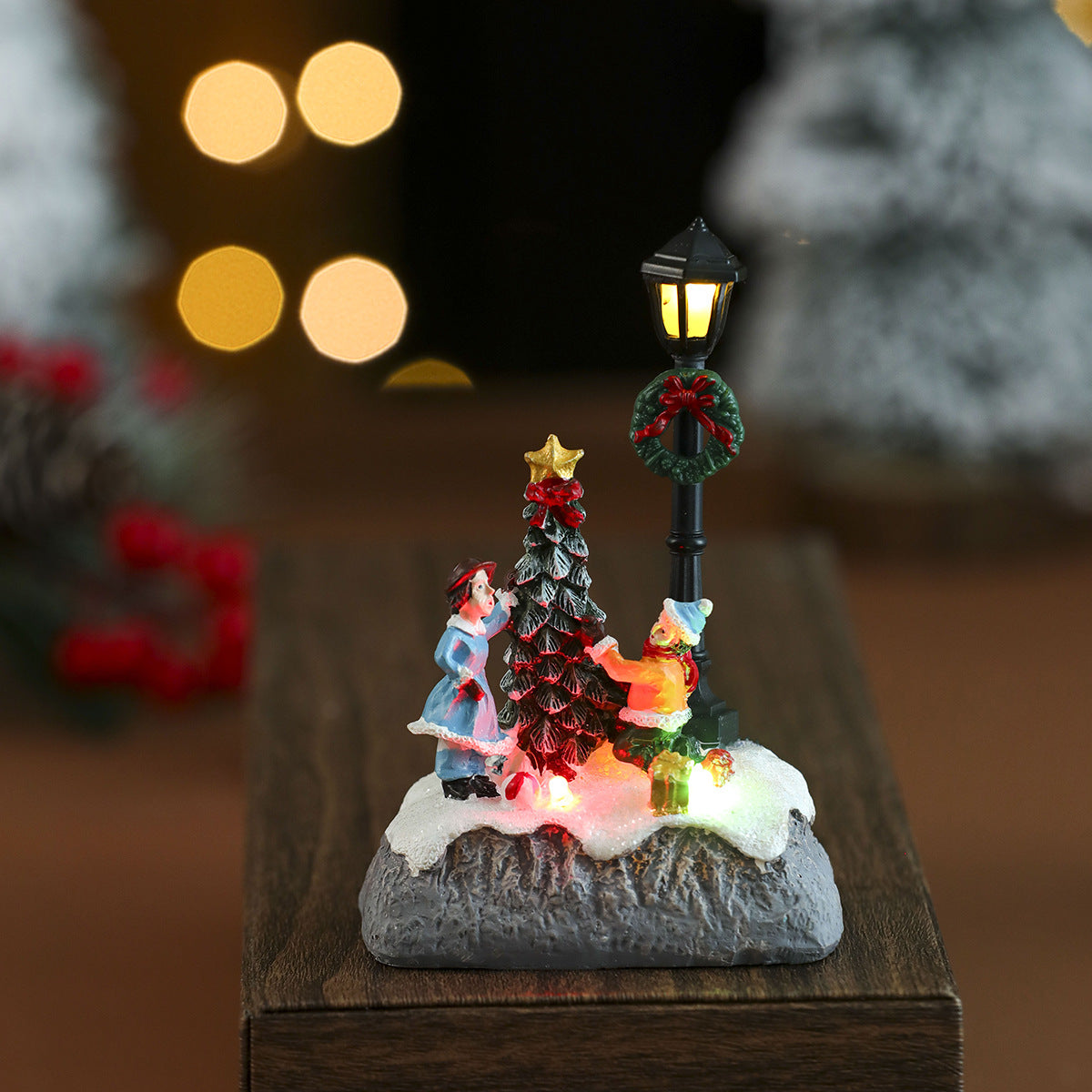 Light Up Christmas Village Figurines Set with Snowman Scene