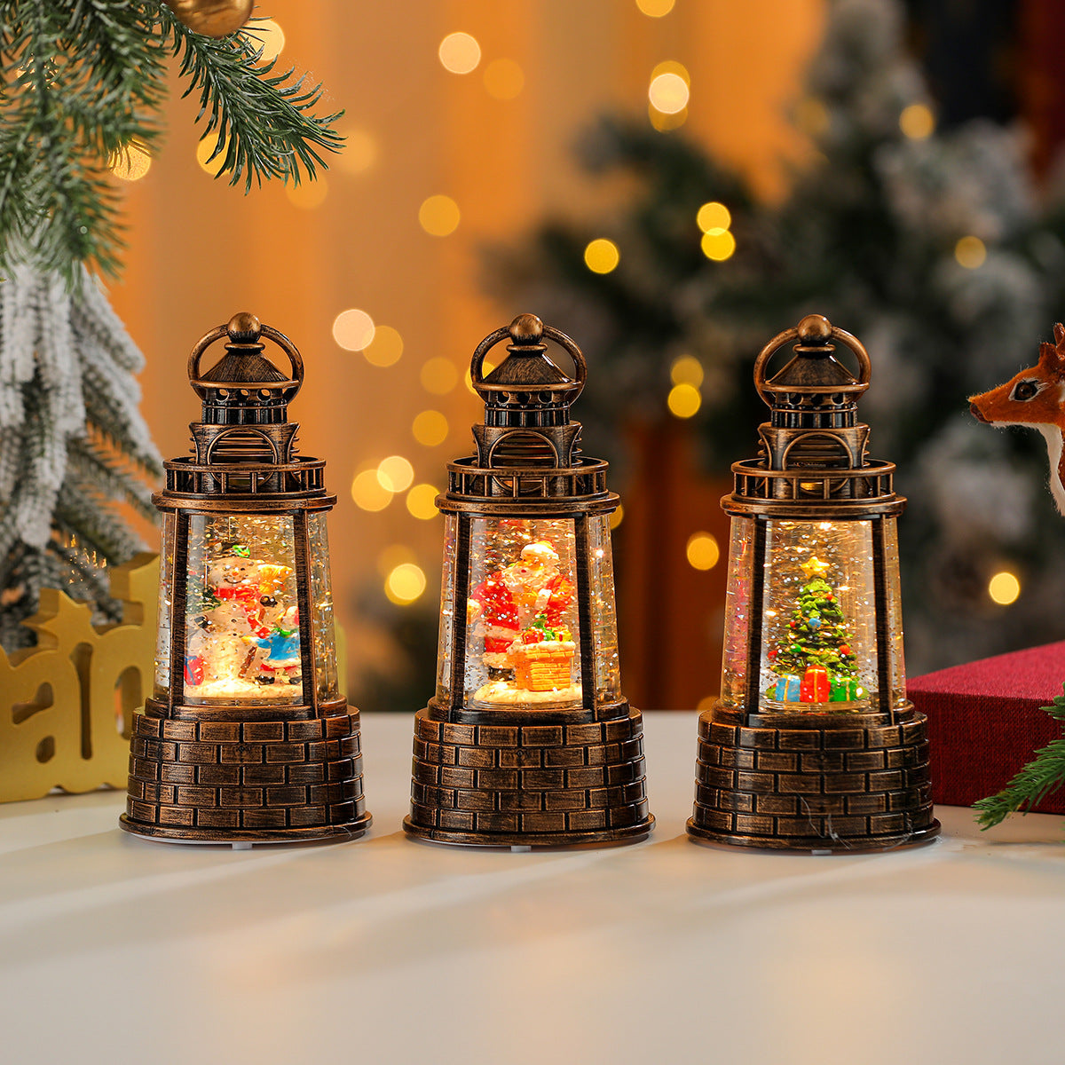Light Up Christmas Lanterns with Holiday Scenes, Battery Powered