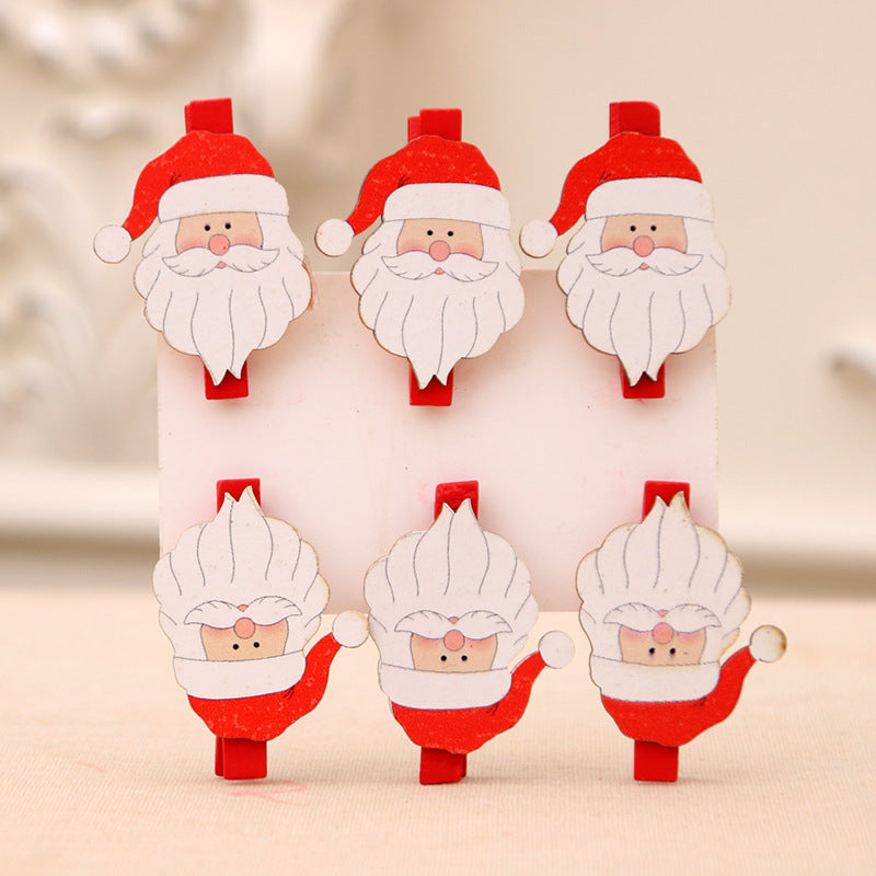 Wooden Christmas Clips Set with Santa, Snowman and Reindeer