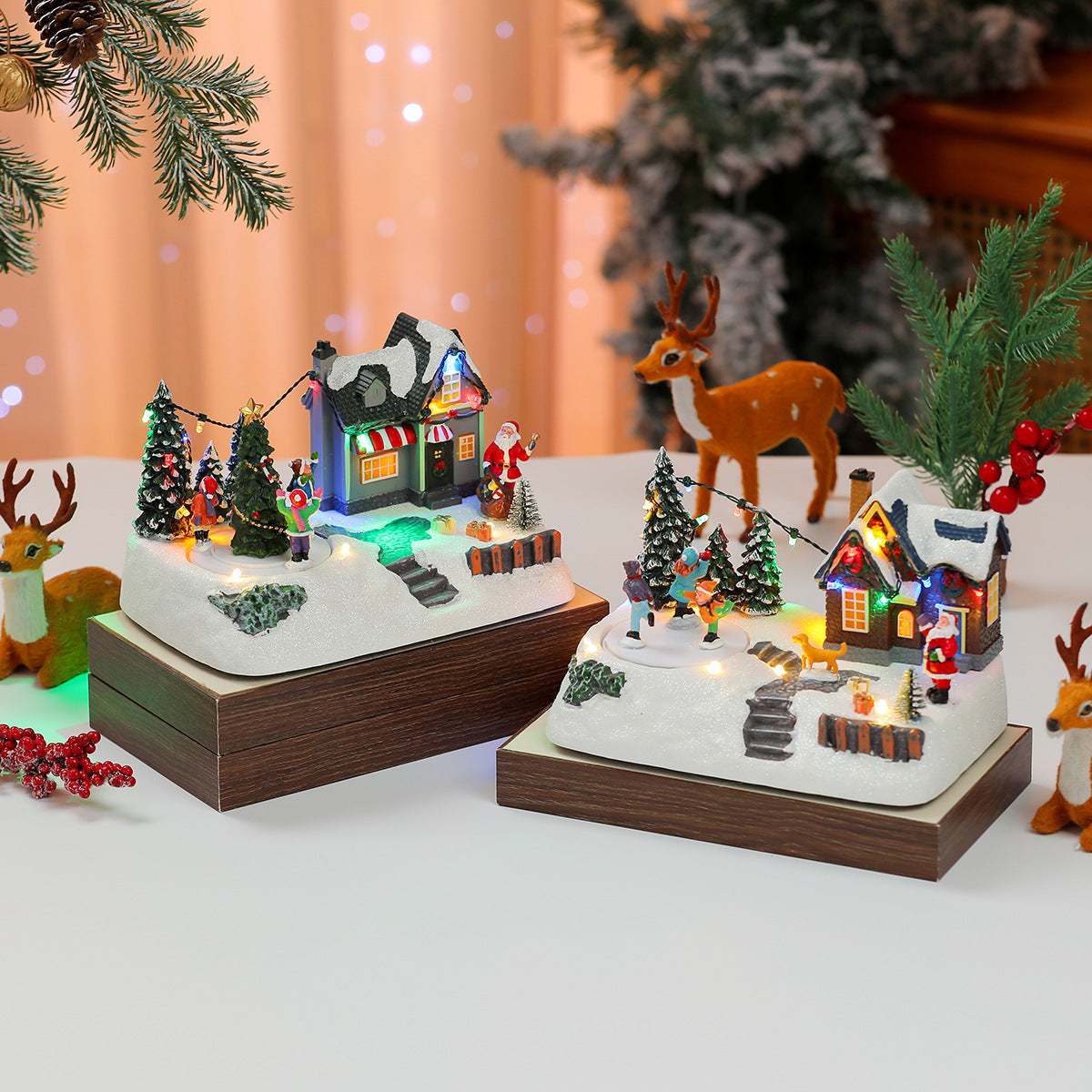 Lighted Christmas Village Scene Decoration with LED Lights