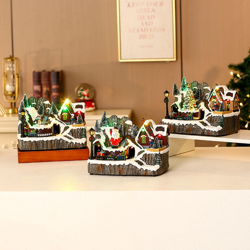 Light Up Christmas Village Decorations with Snowy Houses