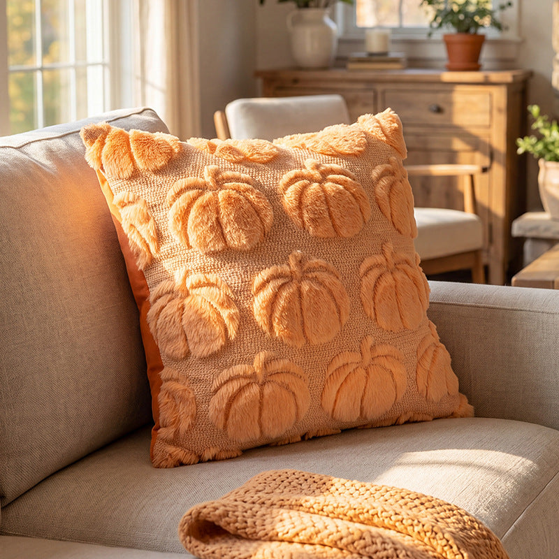 Halloween Pumpkin Throw Pillow | Available in Orange, Cream, Caramel | Plush Accent for Sofas, Chairs, and Beds