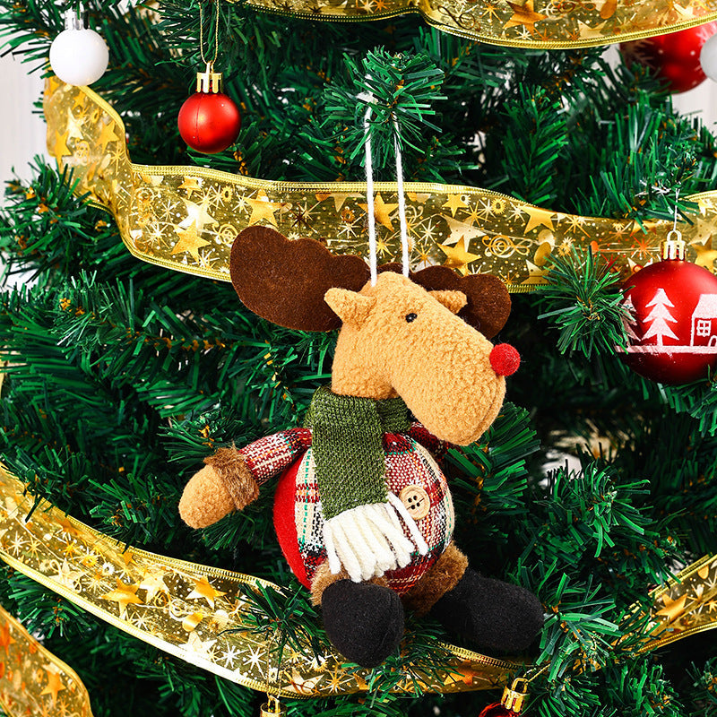 Plush Reindeer Christmas Tree Ornaments with Scarf and Antlers