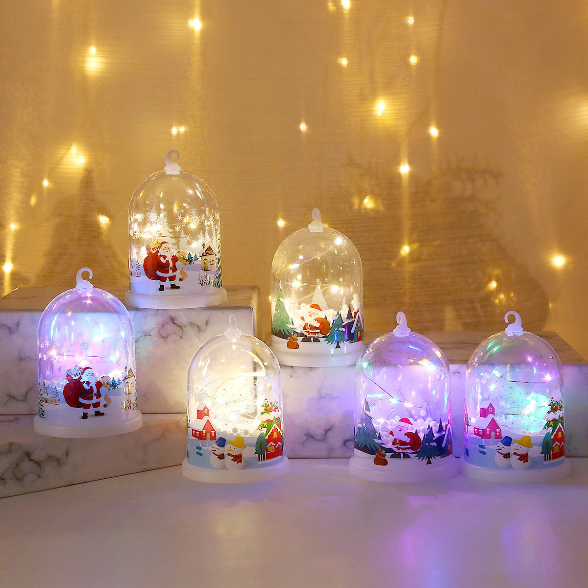 LED Christmas Lights Glass Dome Ornament with Santa Scene