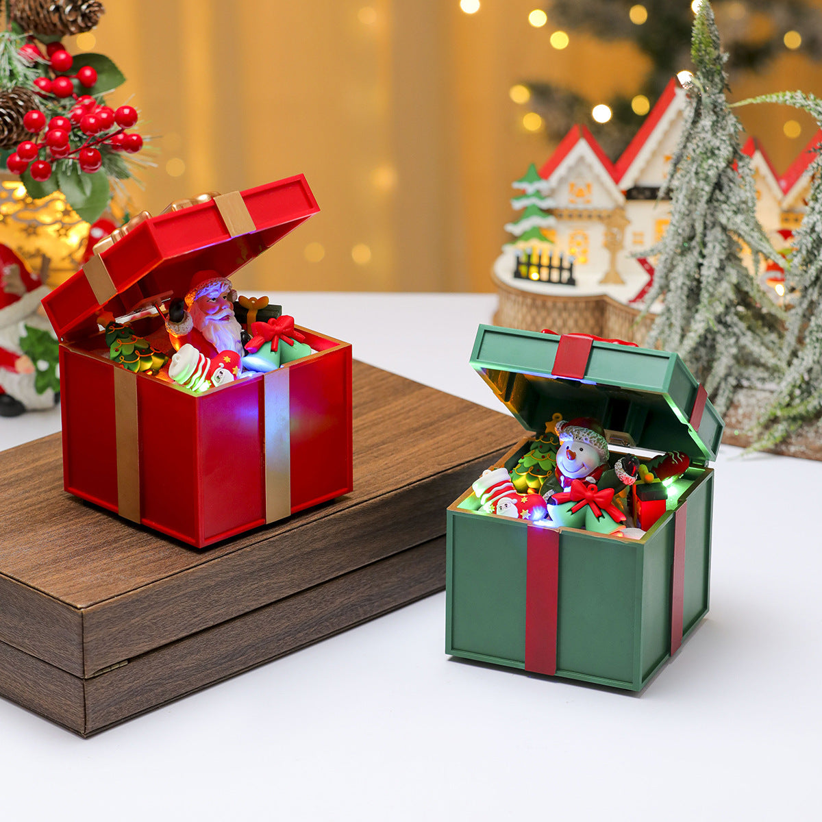 Light Up Santa Claus Christmas Decorations Gift Box Set