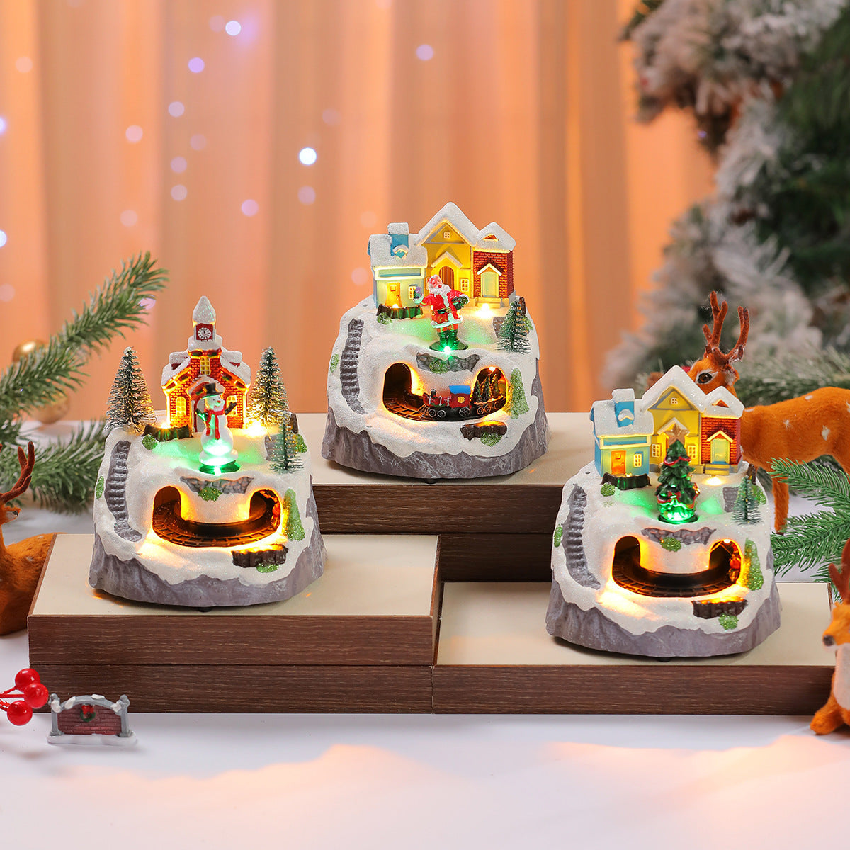 Light Up Christmas Village Display with Animated Train