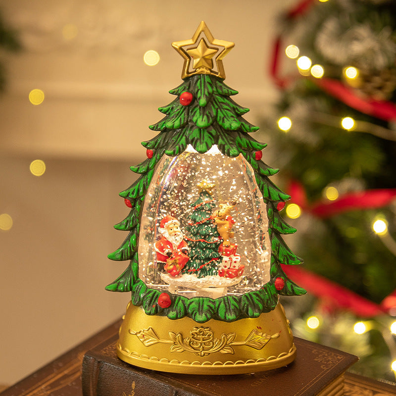 Christmas Tree Snow Globe Ornament with Santa and Reindeer