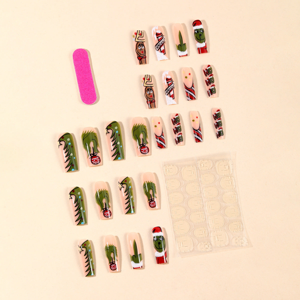 Christmas Press on Nails with Grinch, Santa and Candy Cane Art