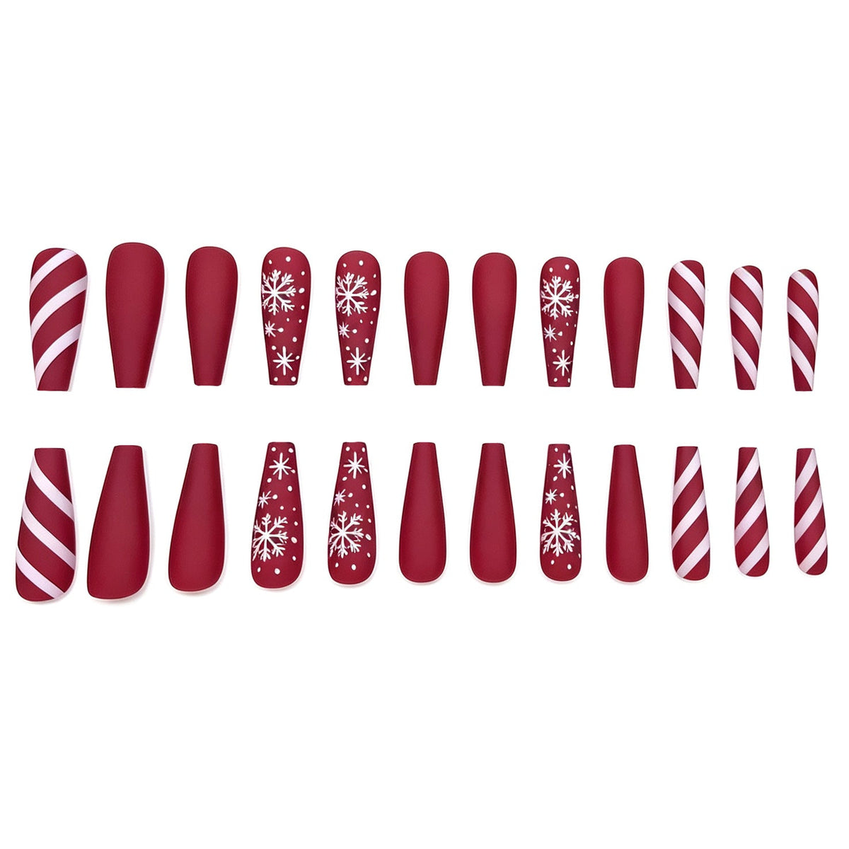 Christmas Press On Nails with Snowflake and Candy Cane Art