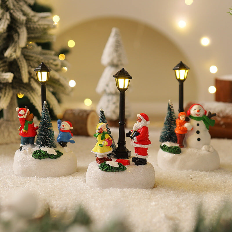 Light Up Santa Claus Figurine Set with Christmas Tree