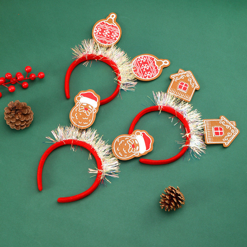 Christmas Headband with Gingerbread Santa and House Tinsel