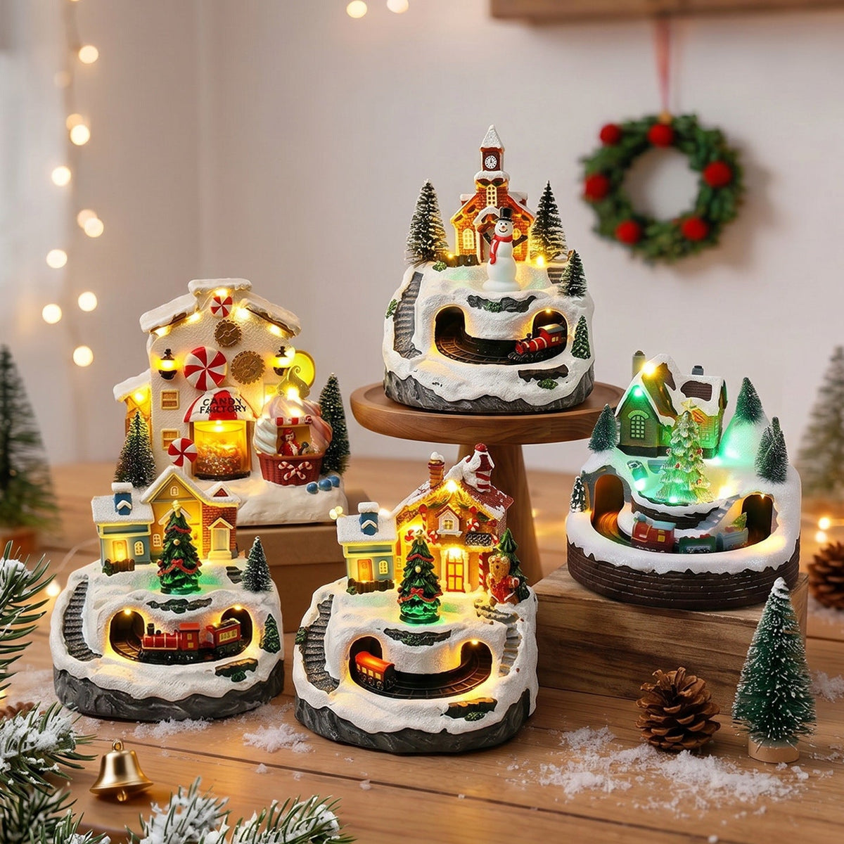 Light Up Christmas Village Decoration with Moving Figures