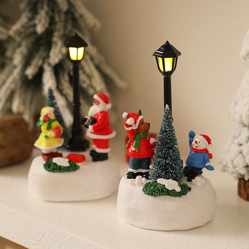 Light Up Santa Claus Figurine Set with Christmas Tree