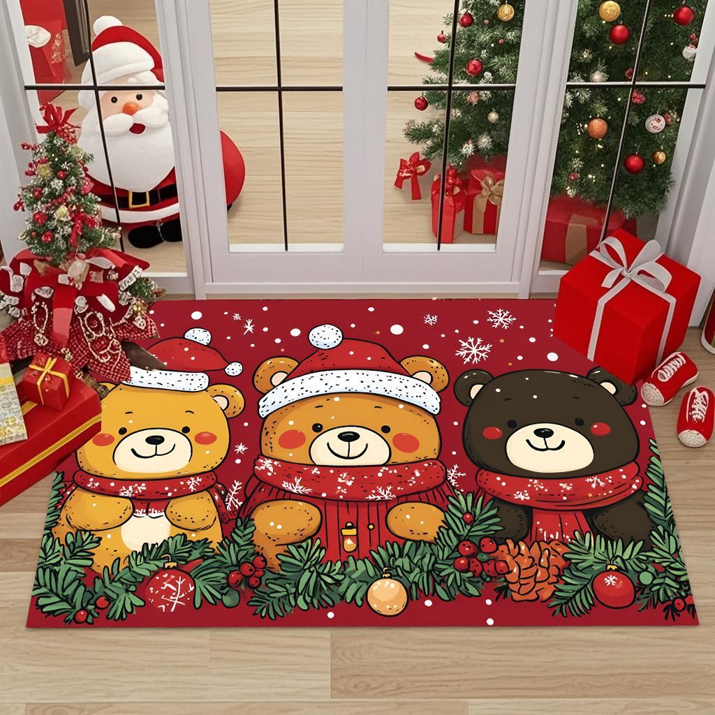 Christmas Door Mat with Santa and Gifts for Holiday Entryways