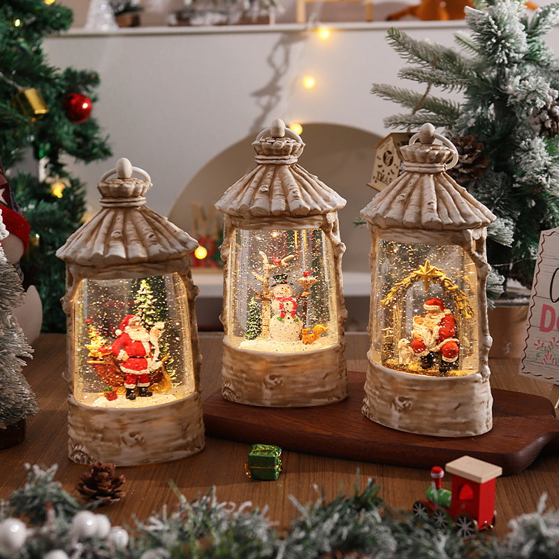 Christmas Lanterns with Santa and Snowman Snow Scenes