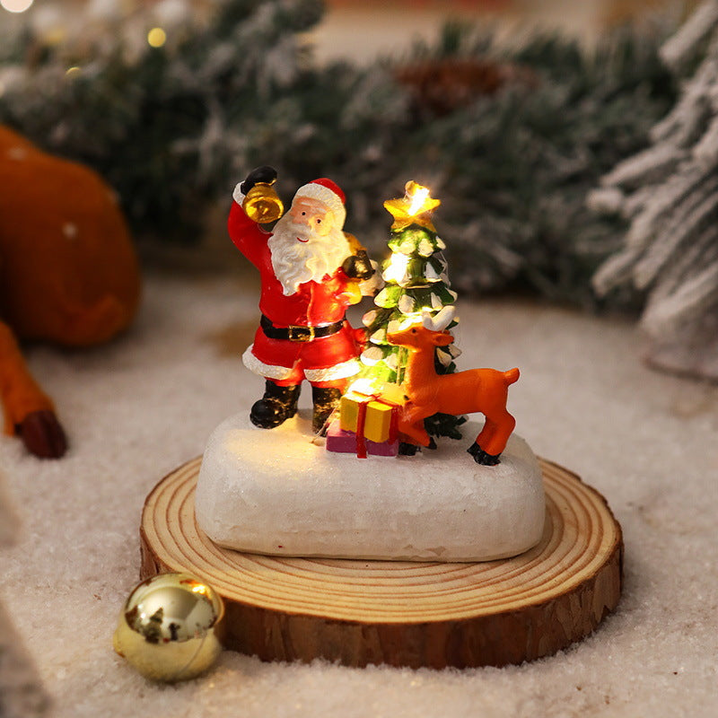 Light Up Santa Claus Figurine Set with Christmas Tree