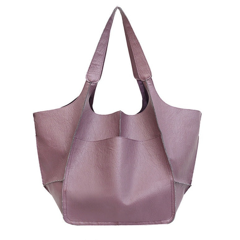 Soft Vegan Leather Tote Bag in Thirteen Colors | Lightweight Everyday Shoulder Carry with Roomy Inner Space