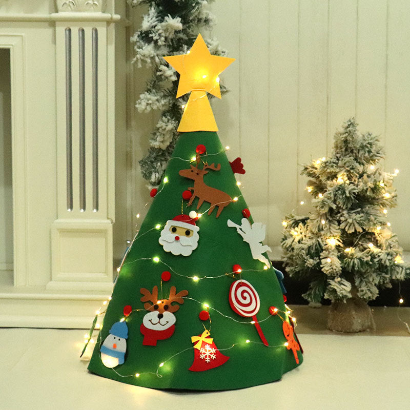 Felt Christmas Tree for Kids with Removable Ornaments | LED Lights Included | Wall Hanging with a Strap for Doors
