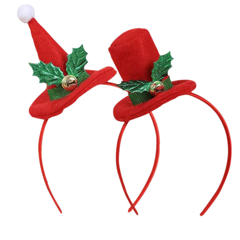Christmas Mini Hat Headband with Holly Leaves and Bell