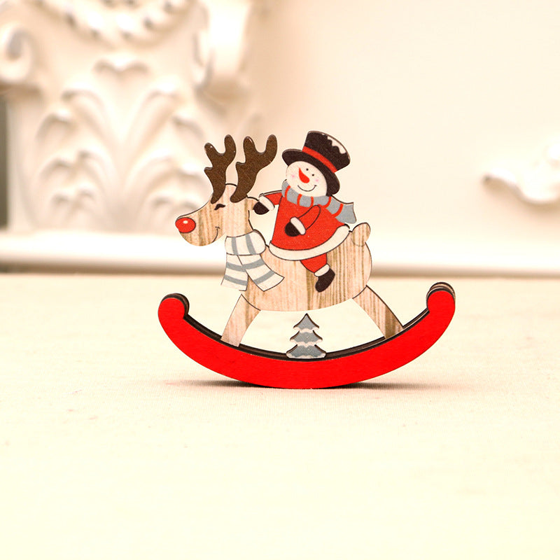 Wooden Reindeer Rocking Christmas Figurines with Santa